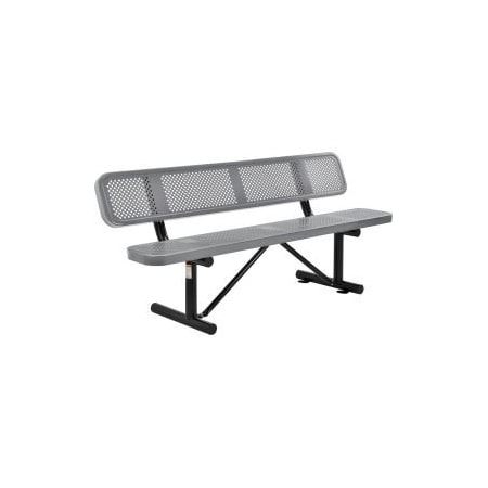 6 Ft. Outdoor Steel Picnic Bench With Backrest - Perforated Metal - Gray